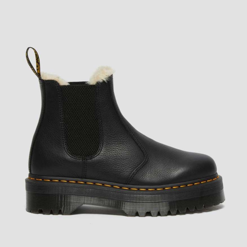 Dr. Martens Black Leather Platform Chelsea Boots with Shearling